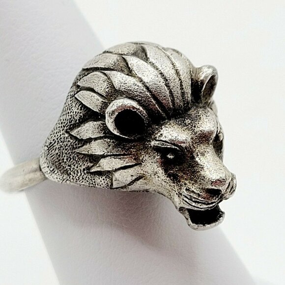 Vintage Lion Head Ring Sterling Silver King of The Jungle Brutalist Sizer Inside - Picture 2 of 11